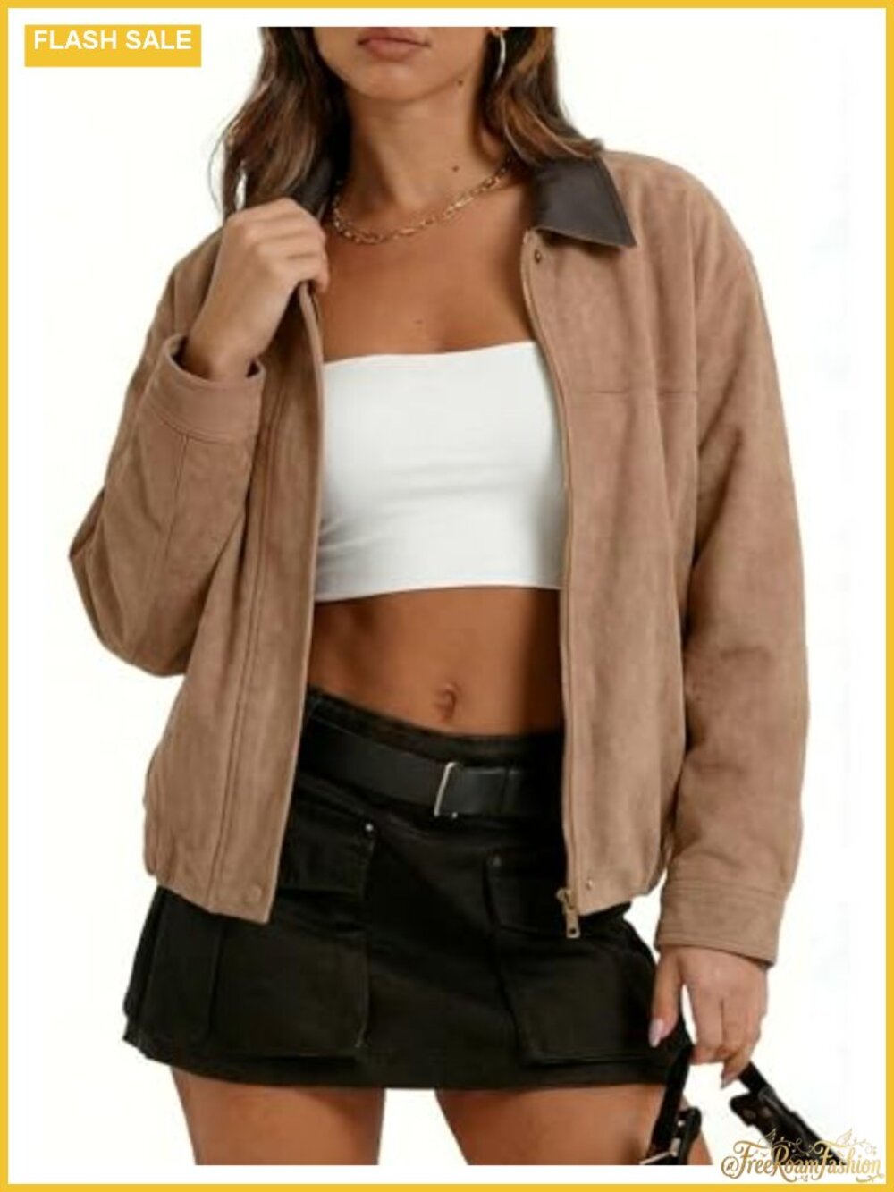 Oversized Faux Suede Leather Bomber Jacket Zip Up Moto Coat